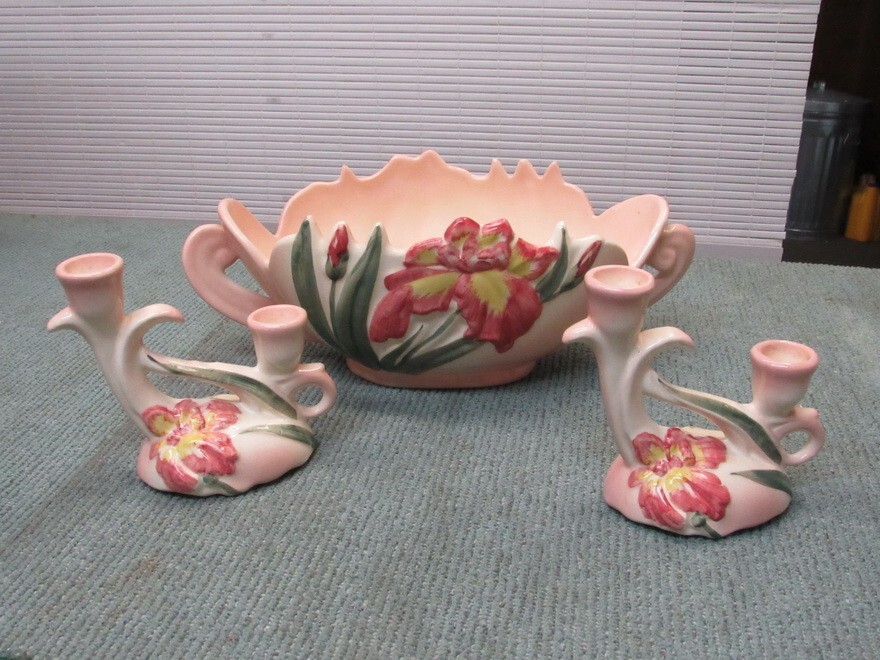 1940s MID CENTURY MODERN CAMARK POTTERY CENTERPIECE CANDLE HOLDERS NEAR MINT