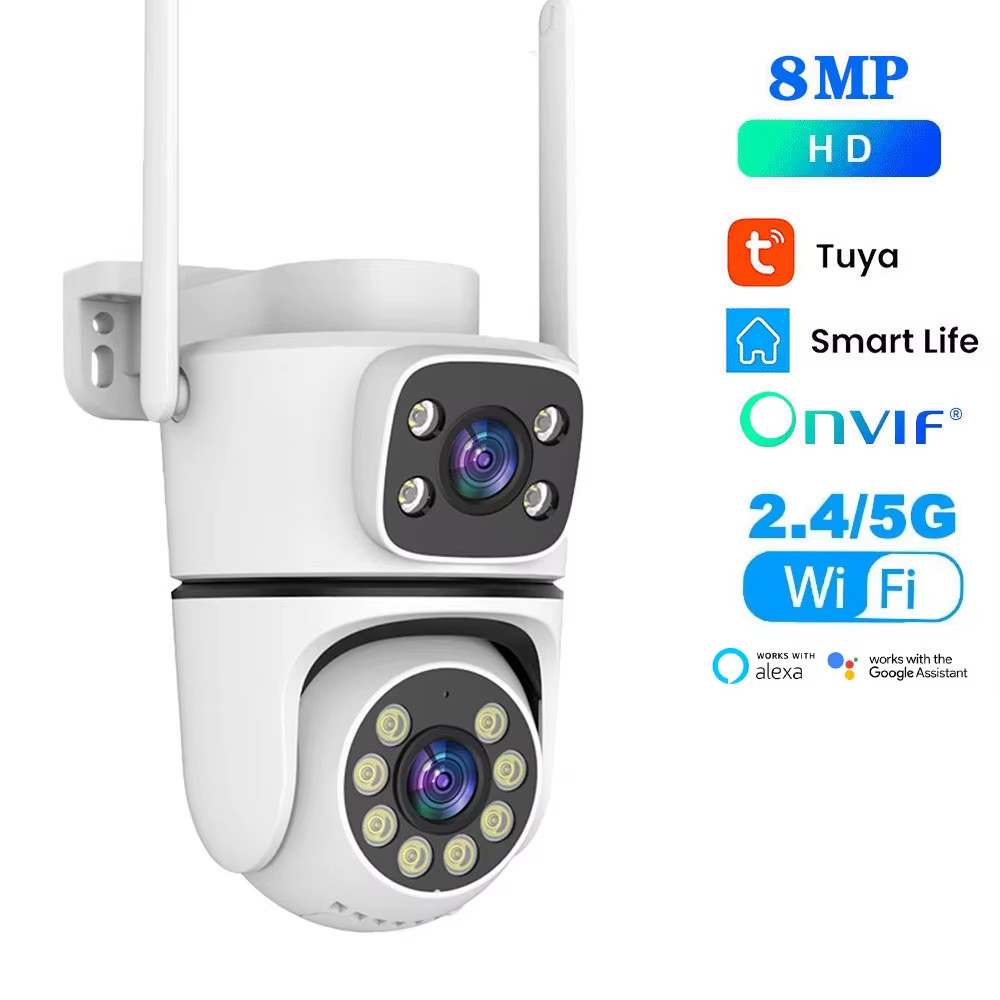 Tuya 5K 10MP WIFI IP Camera Outdoor 5G Wifi Dual Lens PTZ Cam Onvif CCTV Surveil