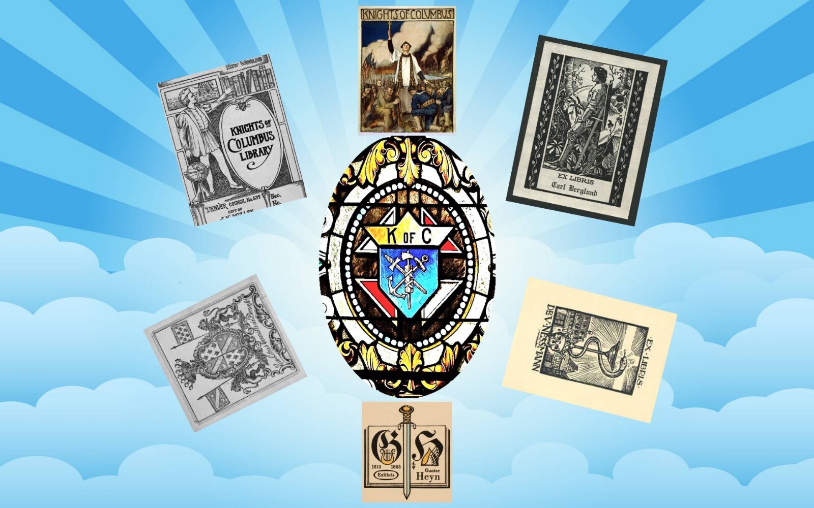 Custom Design Knights Columbus KC Ex Libris Library Book Bookplate Sticker Card