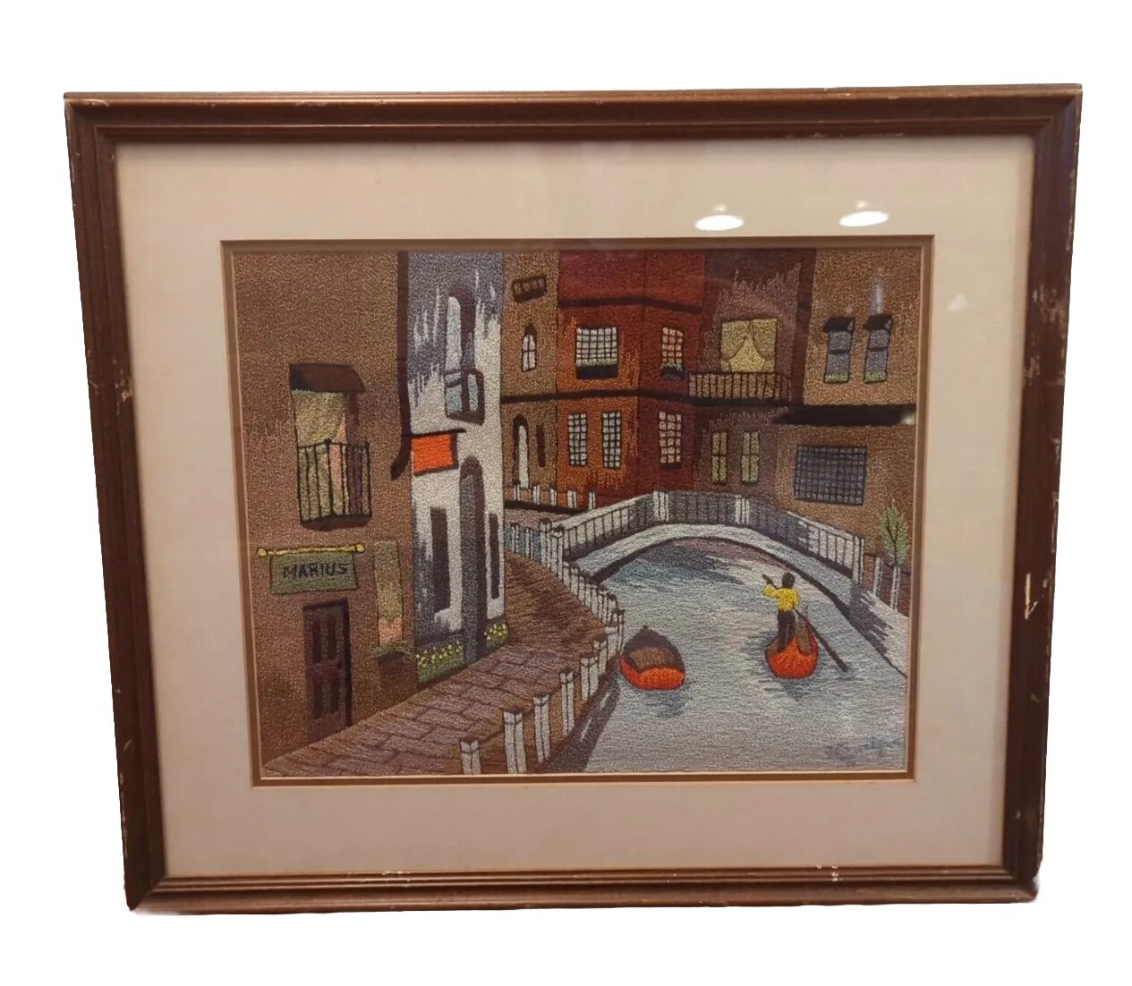 Bunka Shishu Embroidery Gladys Switzer Textile Art 19x24 Italy Gondola Framed TN
