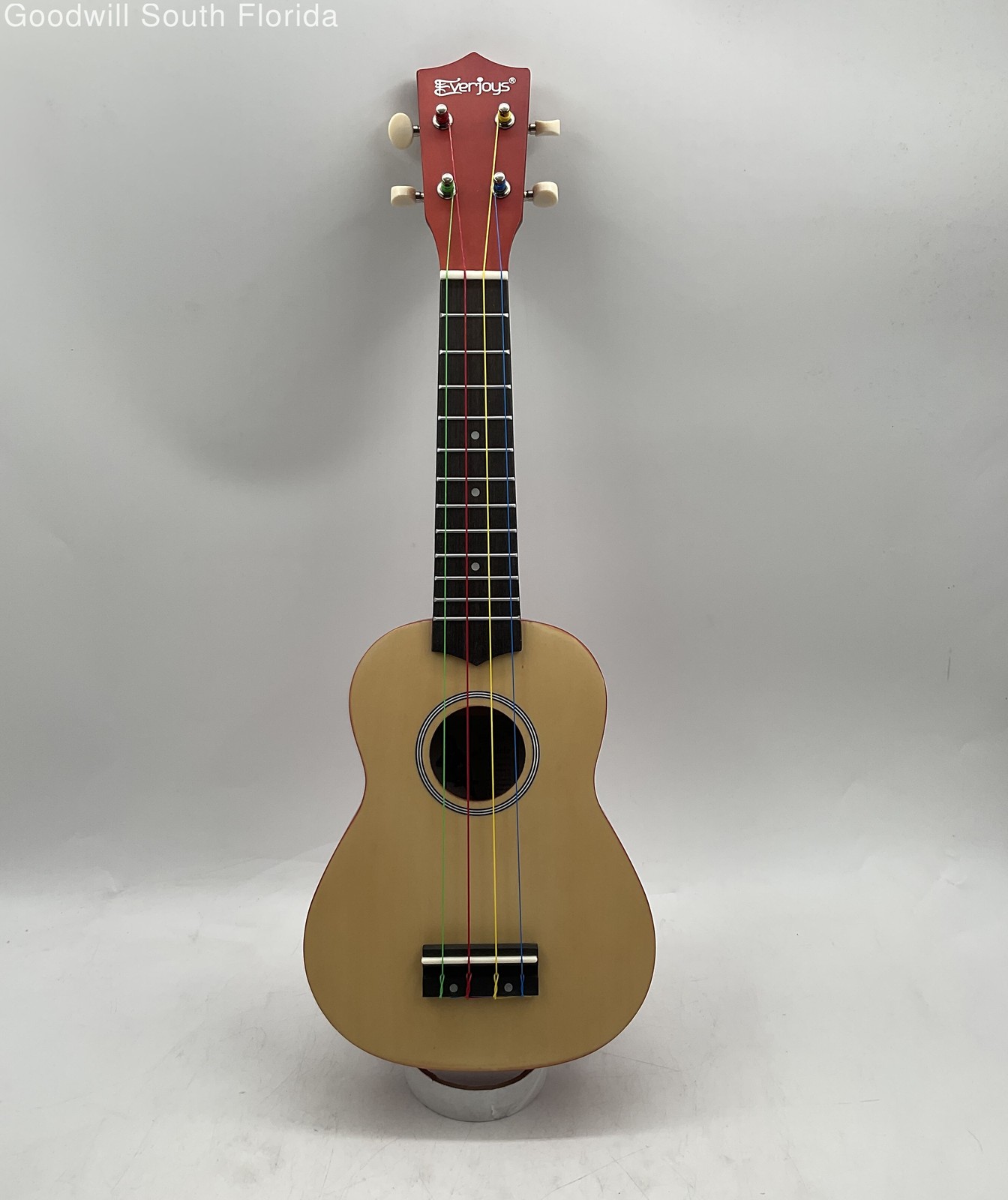 Everjoys Beige And Red 4-String Small Beginner Soprano Ukulele With Carrying Bag