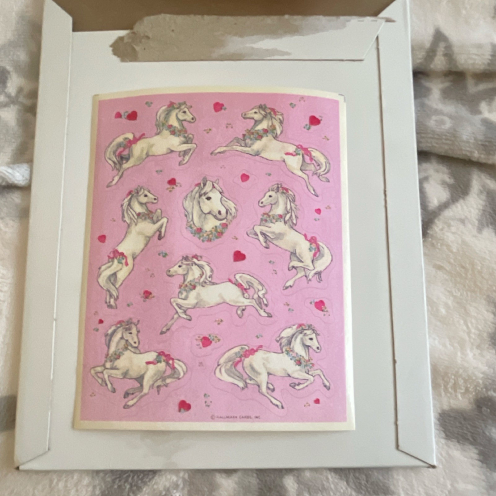 Hallmark Horses Collectible Sticker Sheet Pink Background Hearts Non-Sport