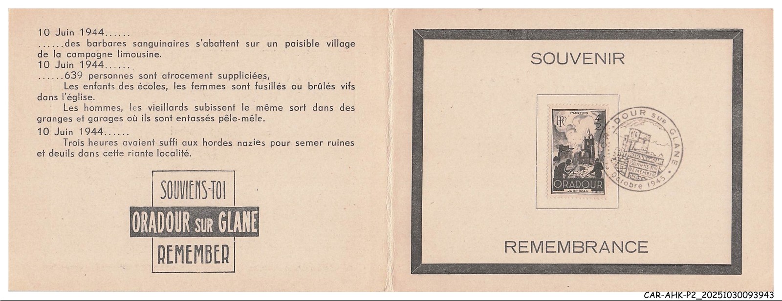 CAR-AHKP2-0130-CARTES-MAXIMUM - Souvenir - Remembrance - Oradour-Sur-Glane - B