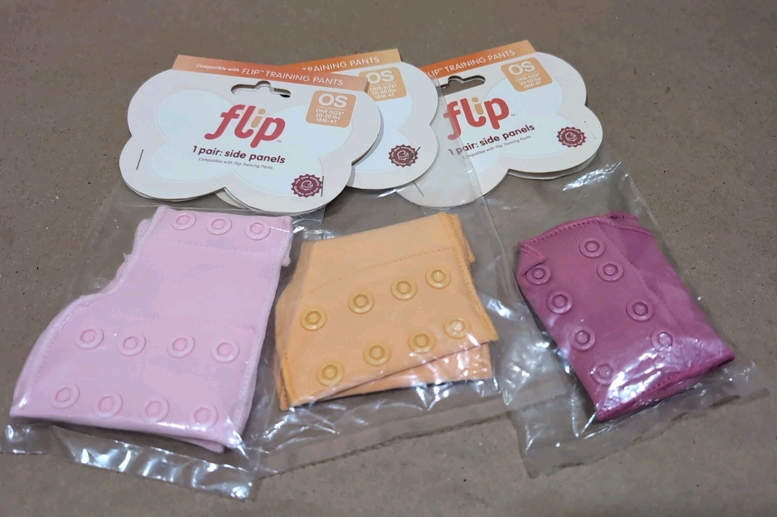 New Lot Of 3 Flips side panels For Training Pants Snap adjustable diaper cover