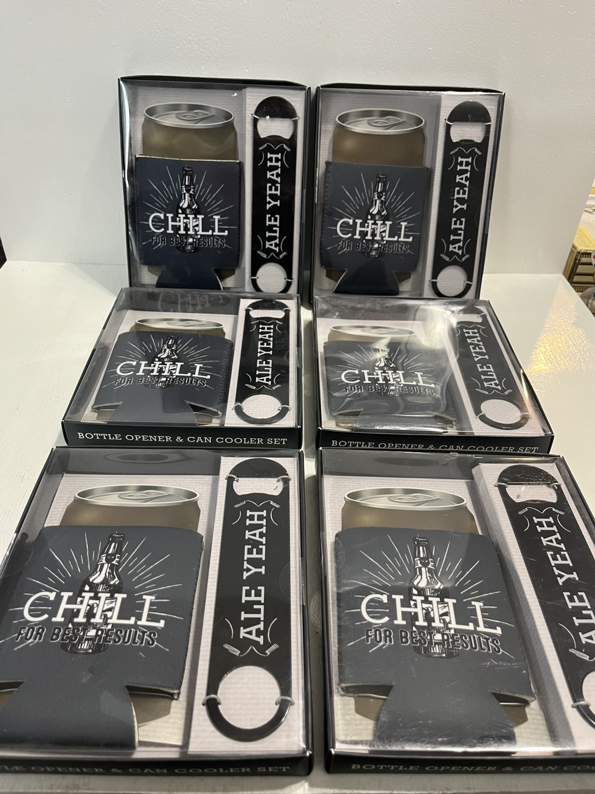 - (6) Beer Opener And Can Cooler Set Birthday Gift Bar Ware Man Cave