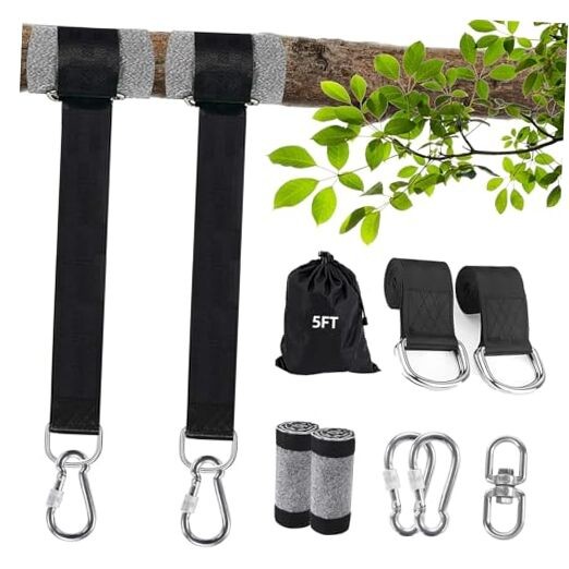 5FT Tree Swing Hanging Straps Kit 2 Pack, Holds 2000 lbs, 2 Tree Black(5ft)