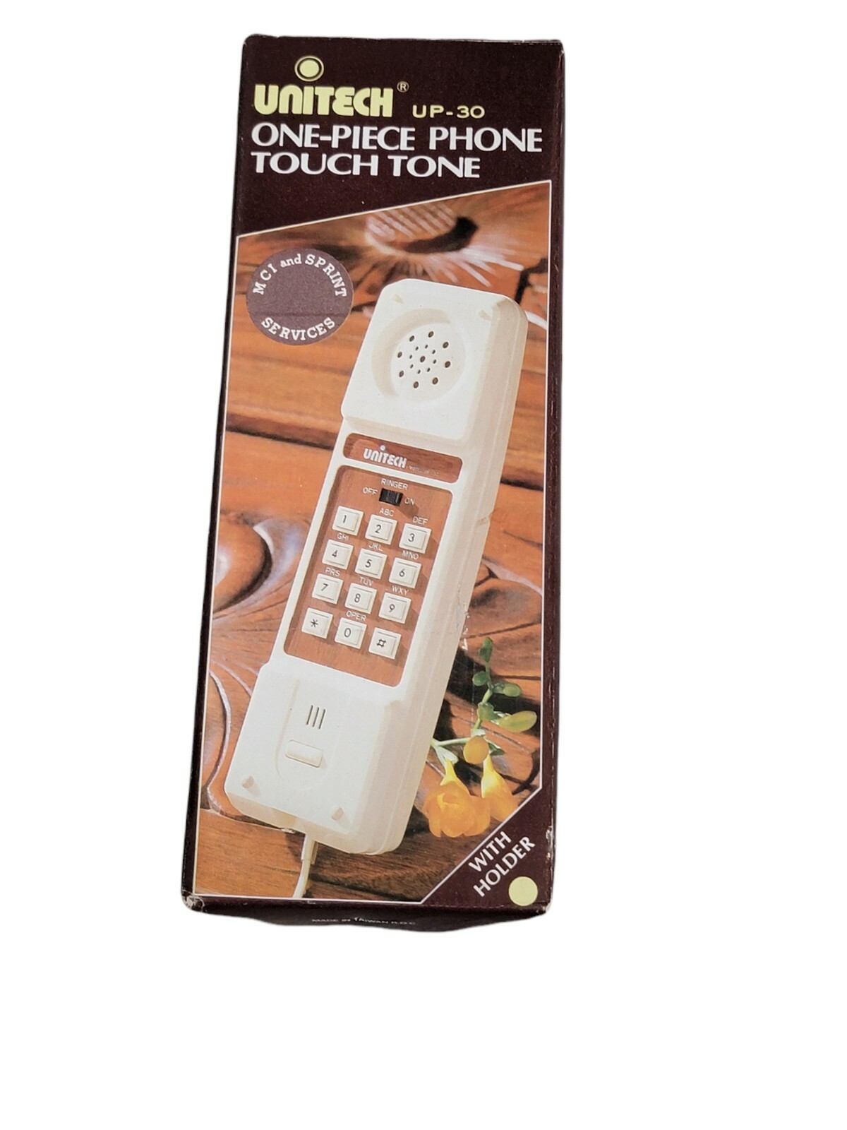 vtg Unitech "woody phone" wood panel home phone landline land line push button