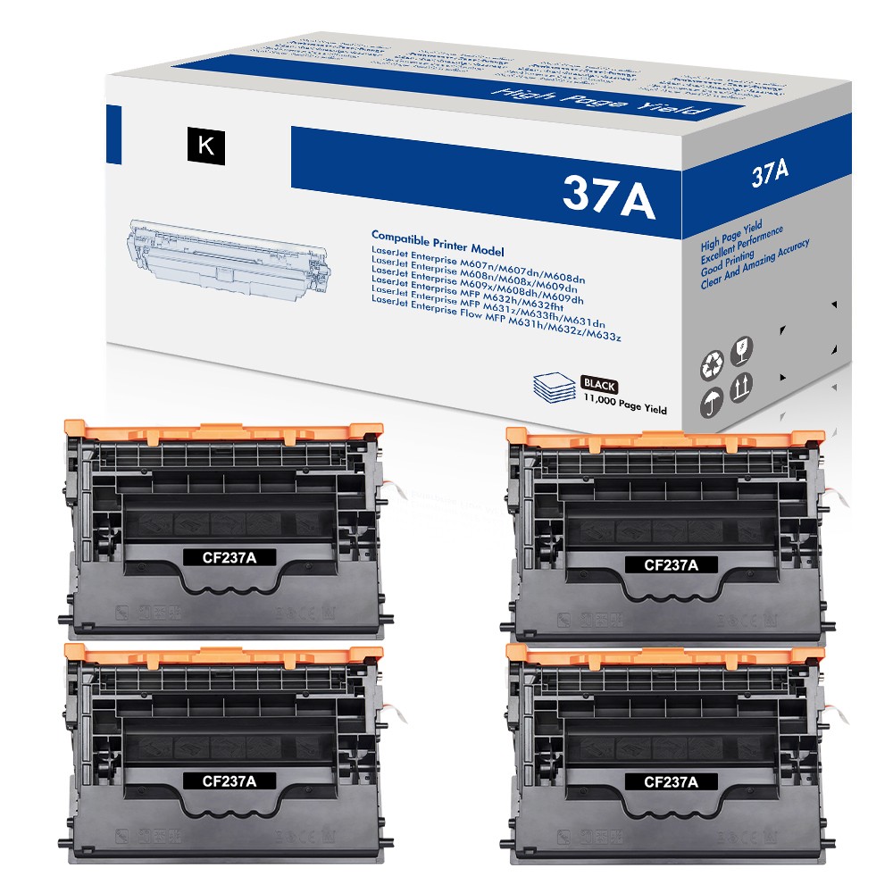 4PK CF237A 37A Toner Cartridge Compatible With HP LaserJet M609dh MFP M632h M631