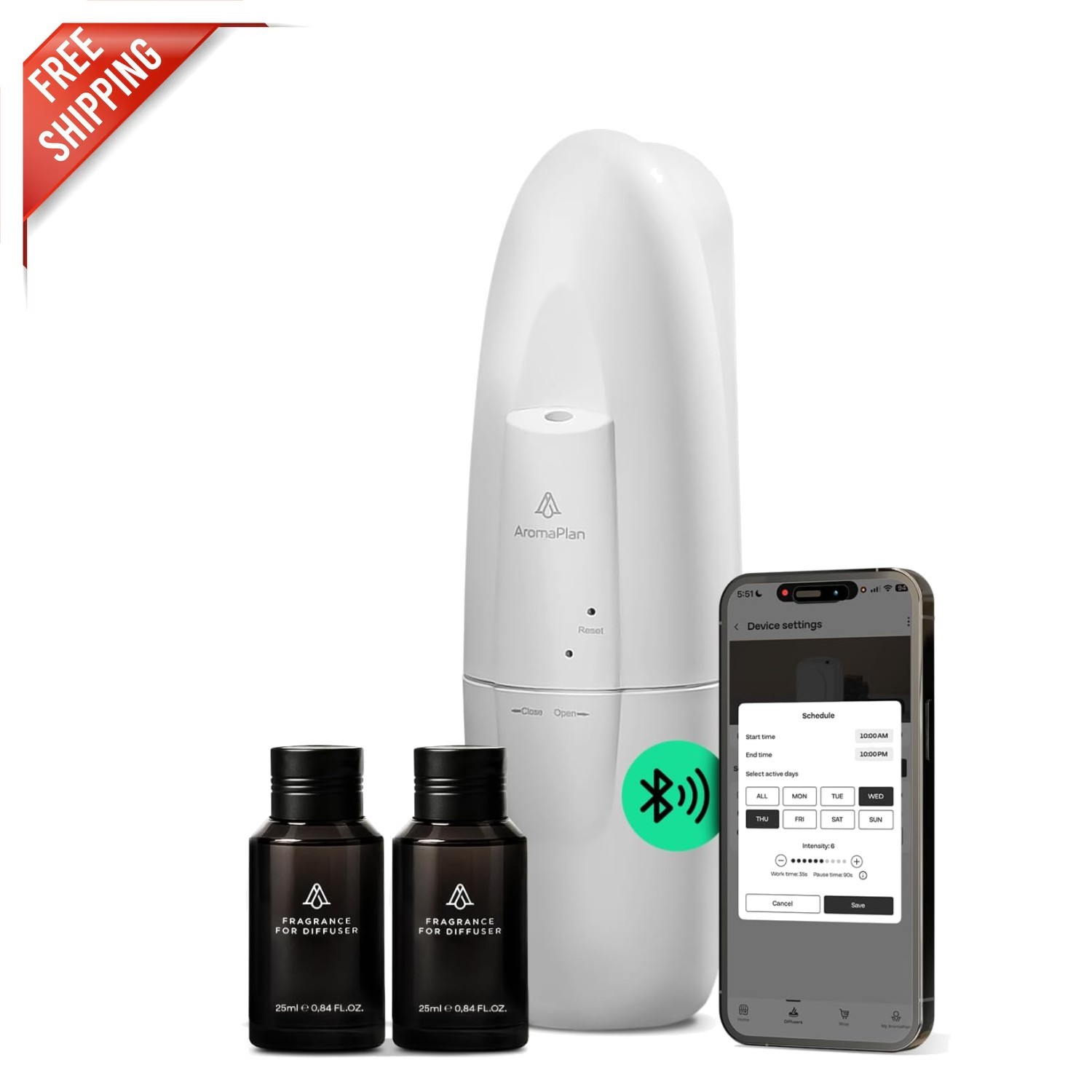 Advanced Bluetooth Aroma Diffuser – 1000 sq ft Coverage & 2 Captivating Scents