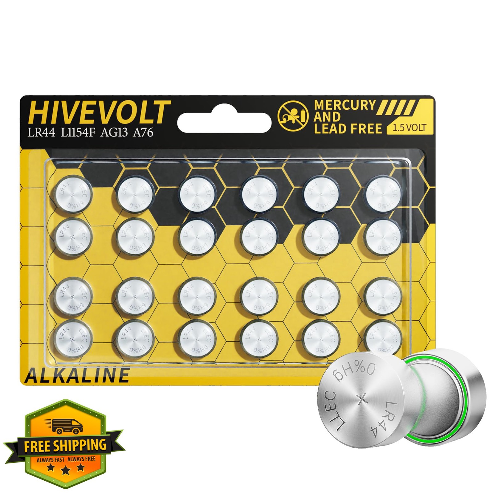 HIVEVOLT AG13 LR44 Batteries 24 Pack Premium Alkaline 1.5V