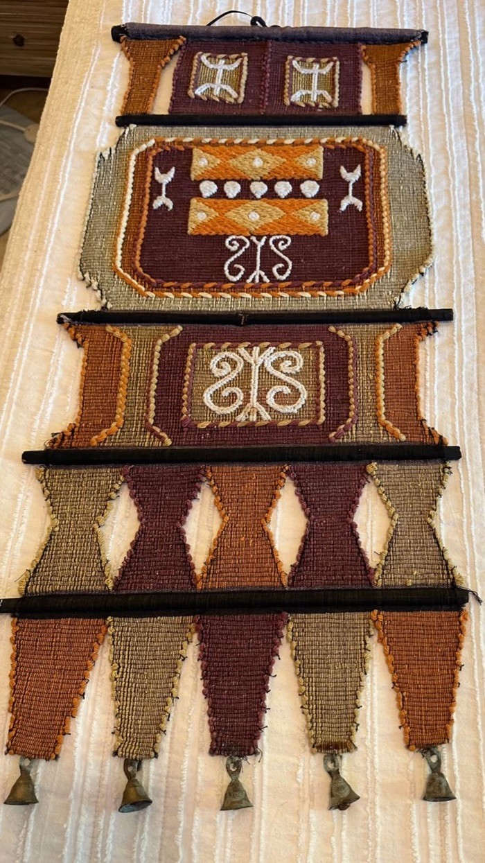 vintage Varunavi handloom cotton wall tapestry with brass bells