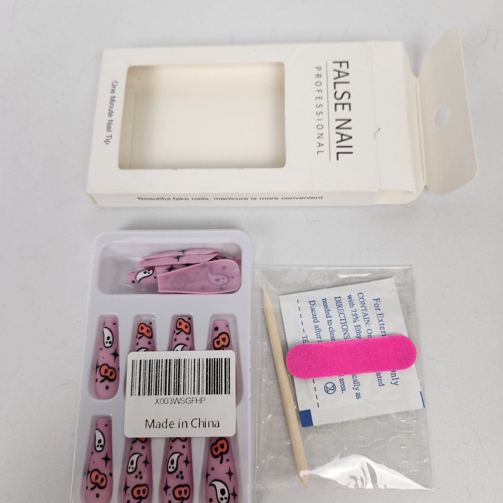 24 Pcs/Set Halloween Fake Nails Long Coffin Pink Pumpkin Ghosts Cosplay