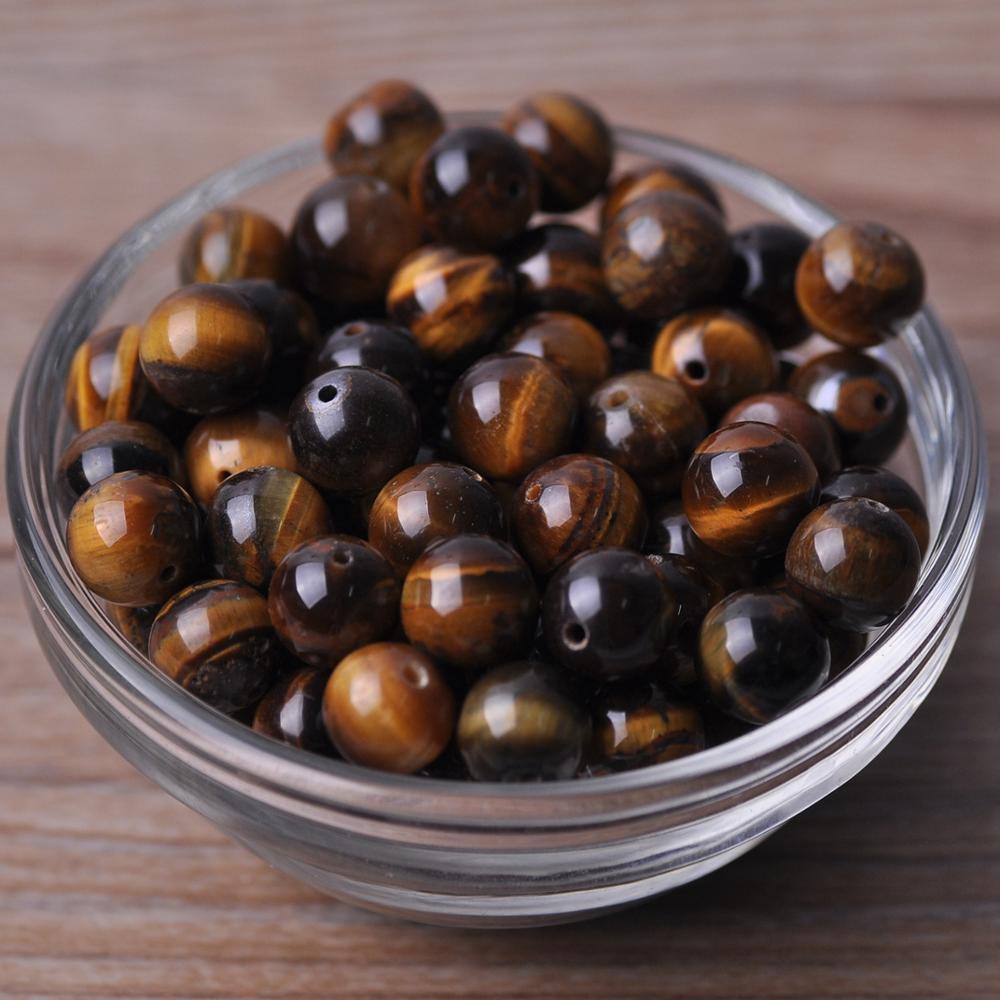 500PCS Natural Tiger's Eye Stone Gemstones Hole Round Loose Beads 8mm