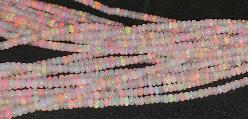 Natural Purple Ethiopian Opal Smooth Rondelle Beads 3-4mm 16" Strand Jewelry DIY