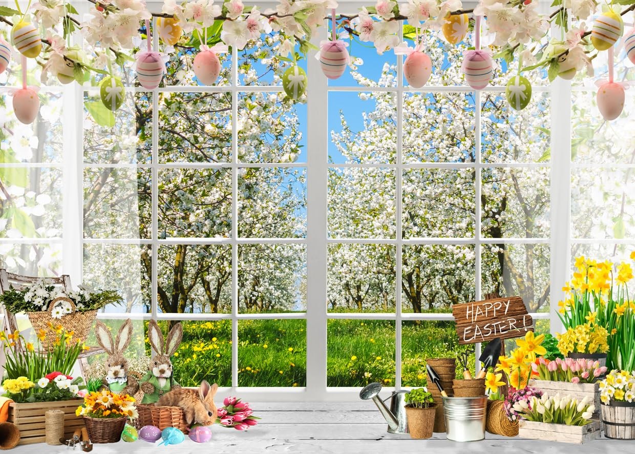 8x6ft Spring Easter Backdrop Photography Colorful Eggs Rabbit Forest X205