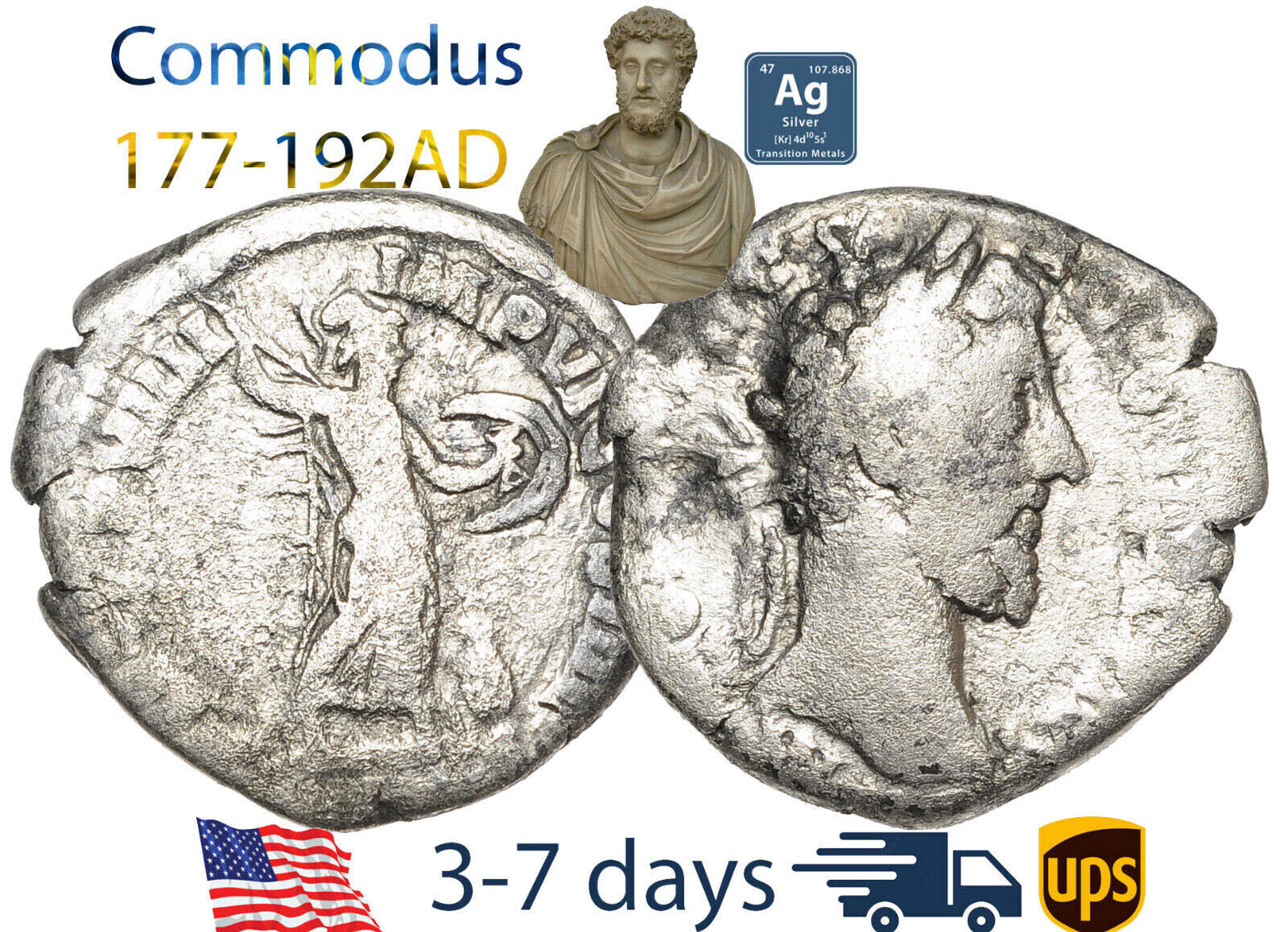 Ancient Roman Empire Coin Silver Denarius COMMODUS 177 - 192 AD Authentic #14875