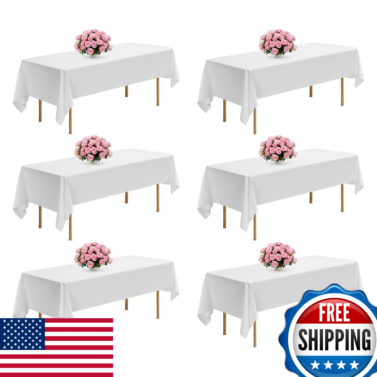 Vevor 6-Pack White 60x102" Reusable Polyester Tablecloths for Rectangle Tables