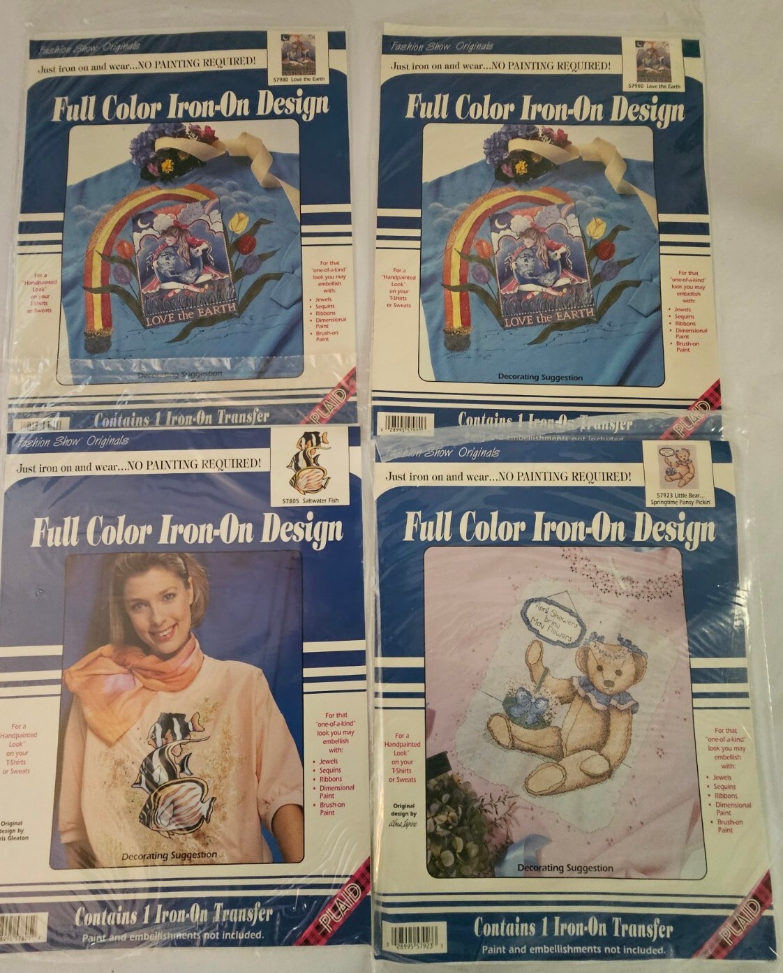 LOT 4 PLAID FULL COLOR T-SHIRT IRON-ON DESIGN TRANSFERS #57980,57805,57923