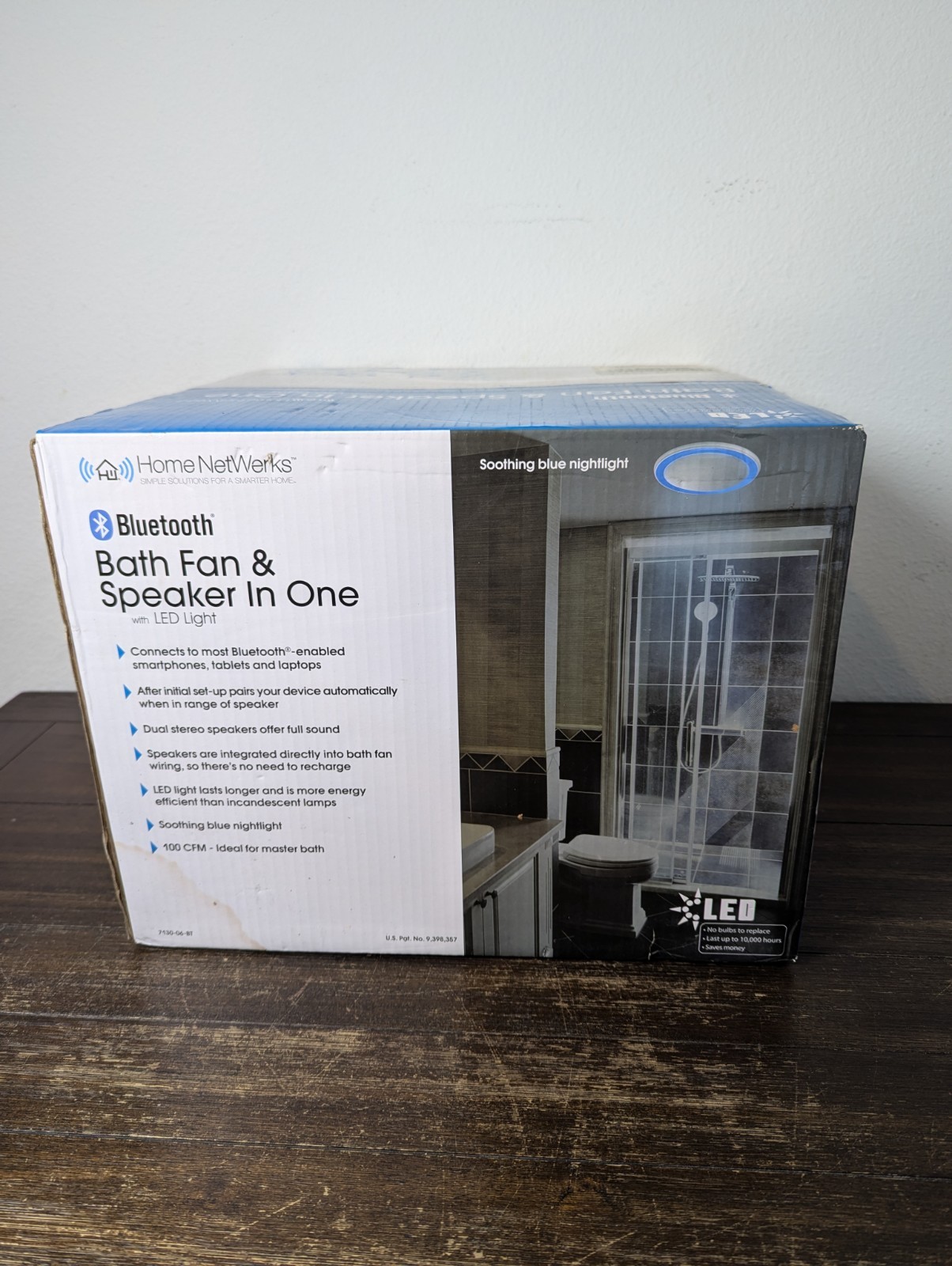 Home Netwerks Bluetooth Bath Fan & Speaker in One LED Blue Nightlight SEALED 