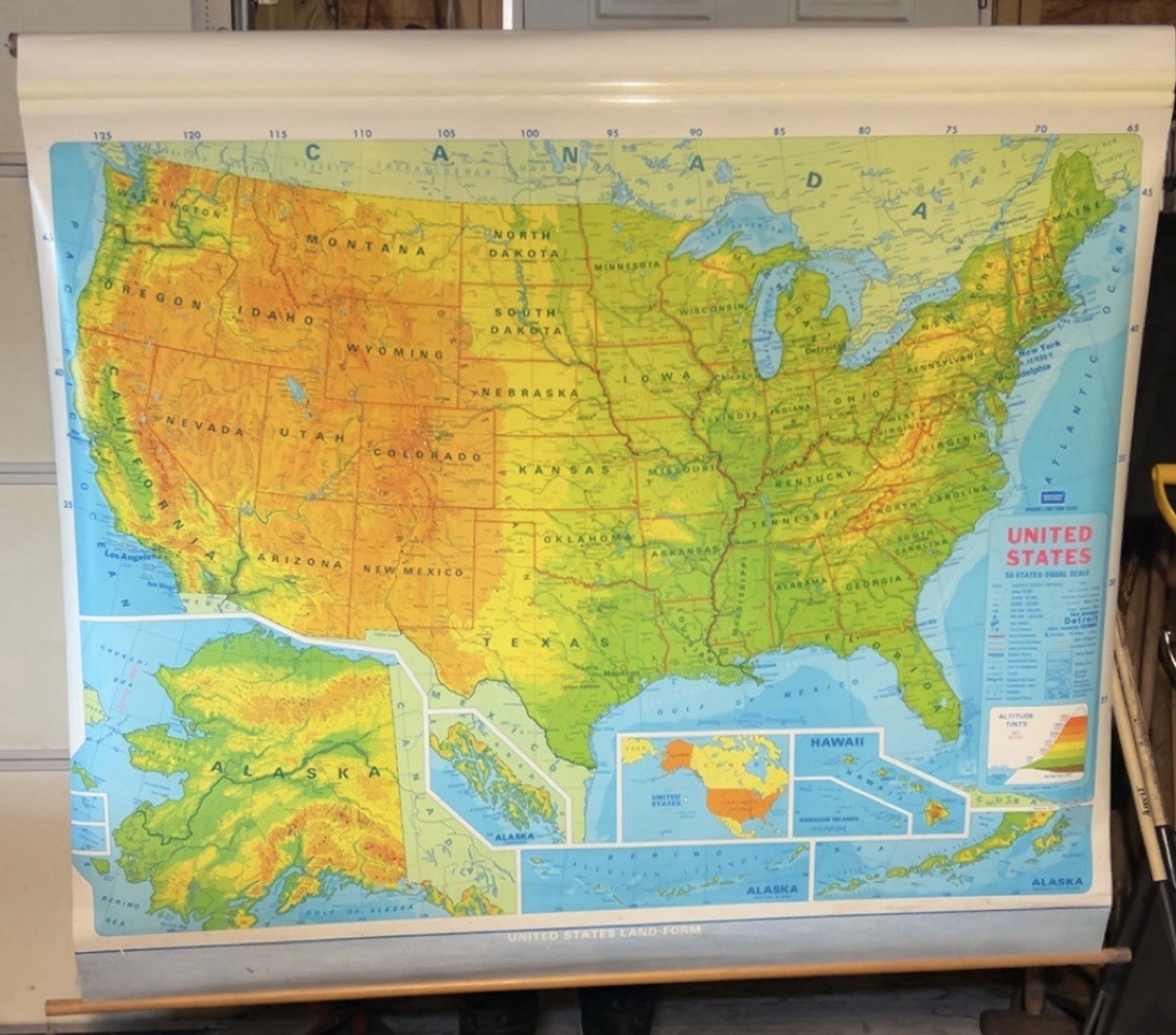 Vintage 1989 modern educational inc Map USA Classroom Map.