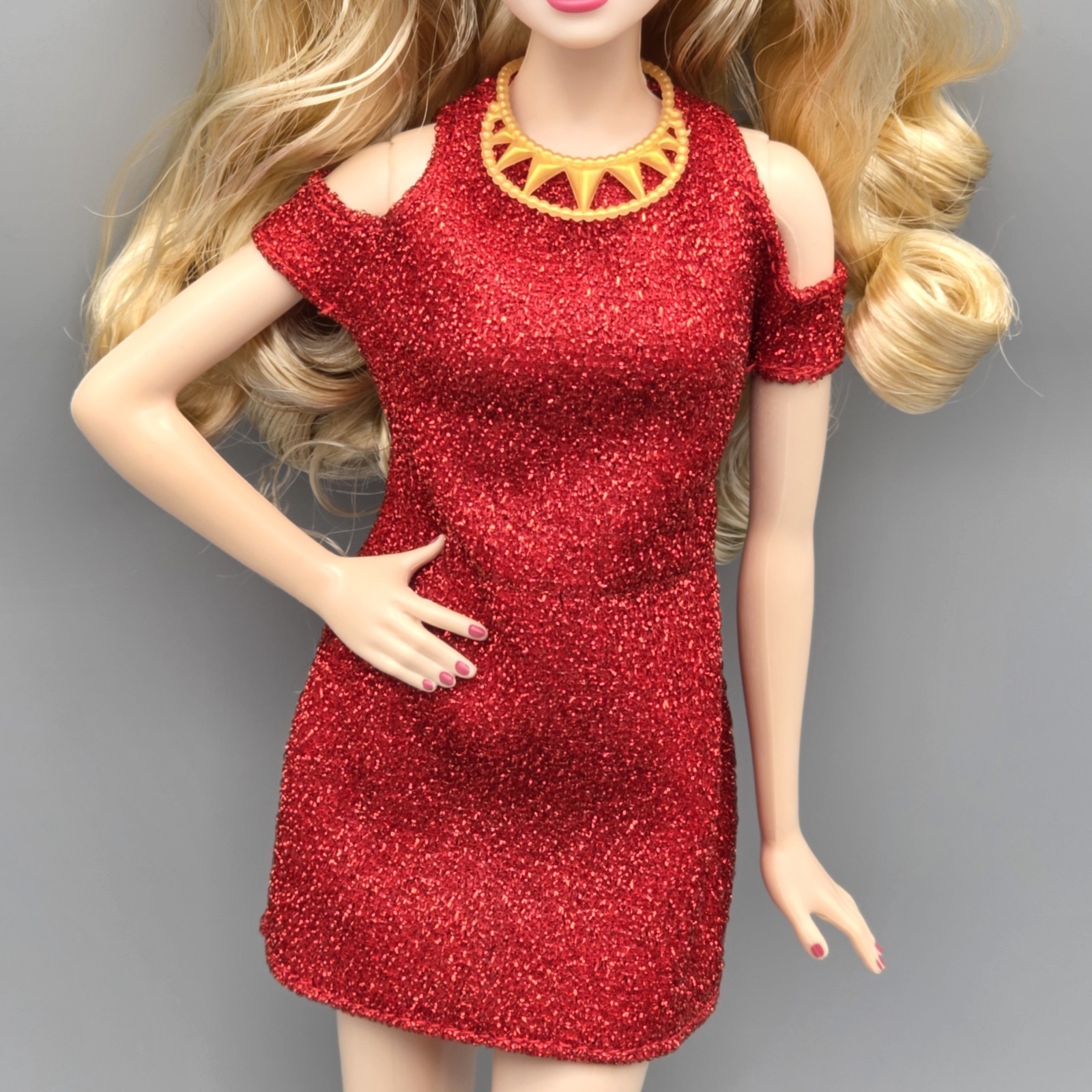 Barbie Fashionistas 221 Doll Dress Only Red Outfit Gold Necklace