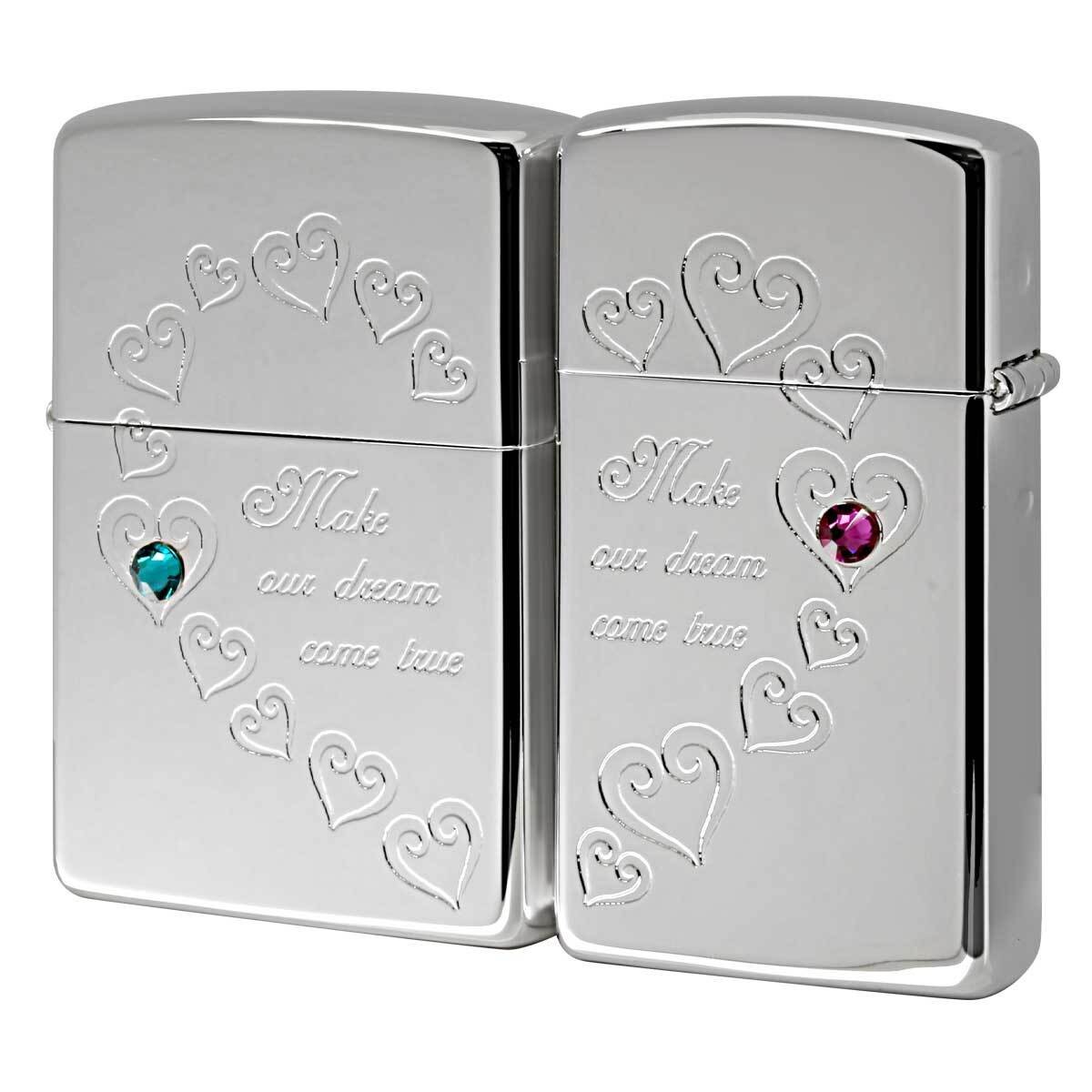 Zippo Heart Pair Set Lighters Silver Mirror Finish Used Couple Lover