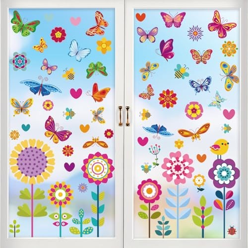 Spring Window Clings - 9 Sheets 109 Pcs Flower Window Stickers for Glass 