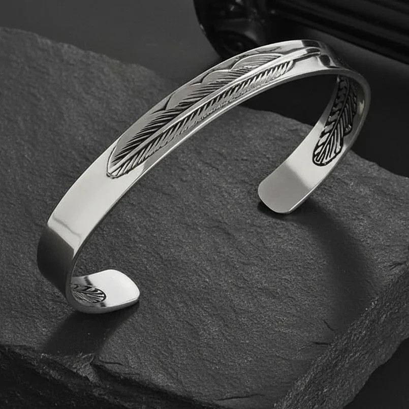 Vintage Silver Feather Cuff Bracelet Bangle Men's Women's Boho Western Jewelry**