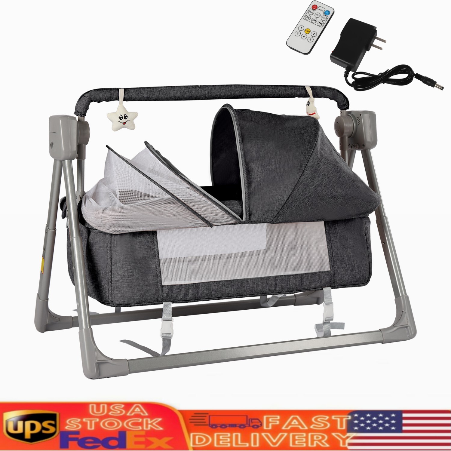 Portable Electric Baby Swing Cradle Bassinet Rocking Crib Infant W/ Bluetooth