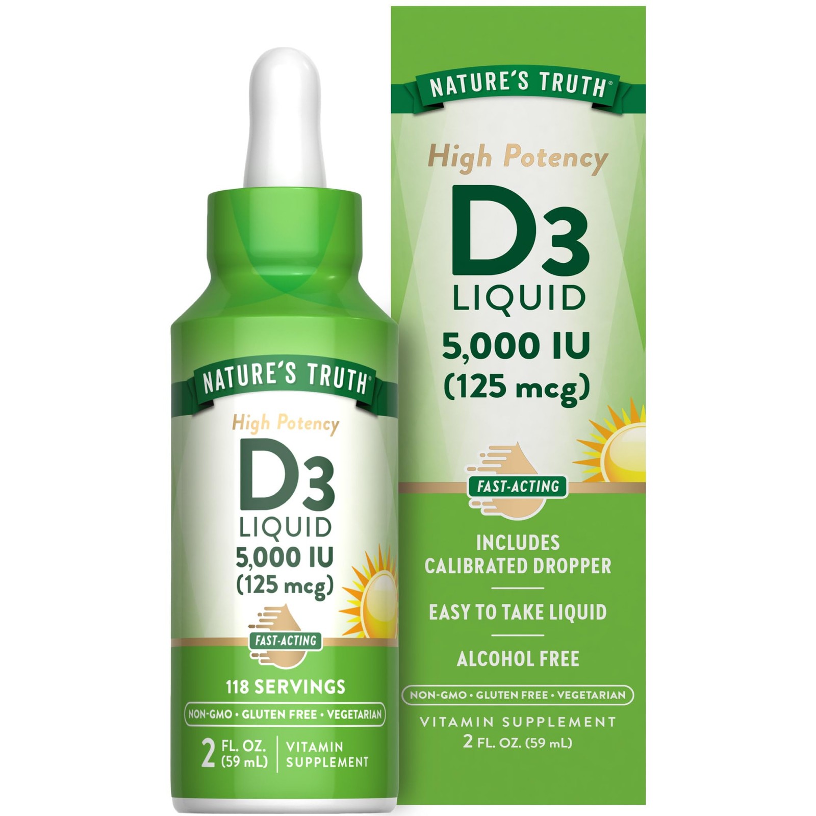 Nature's Truth Vitamin D3 Liquid | 5000 IU | 2 fl oz | 2 Fl Oz (Pack of 1) 