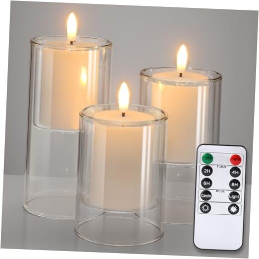  Flameless Candles with Remote Timer - Glass Real Wax 4" x 5" x 6" White-Glass