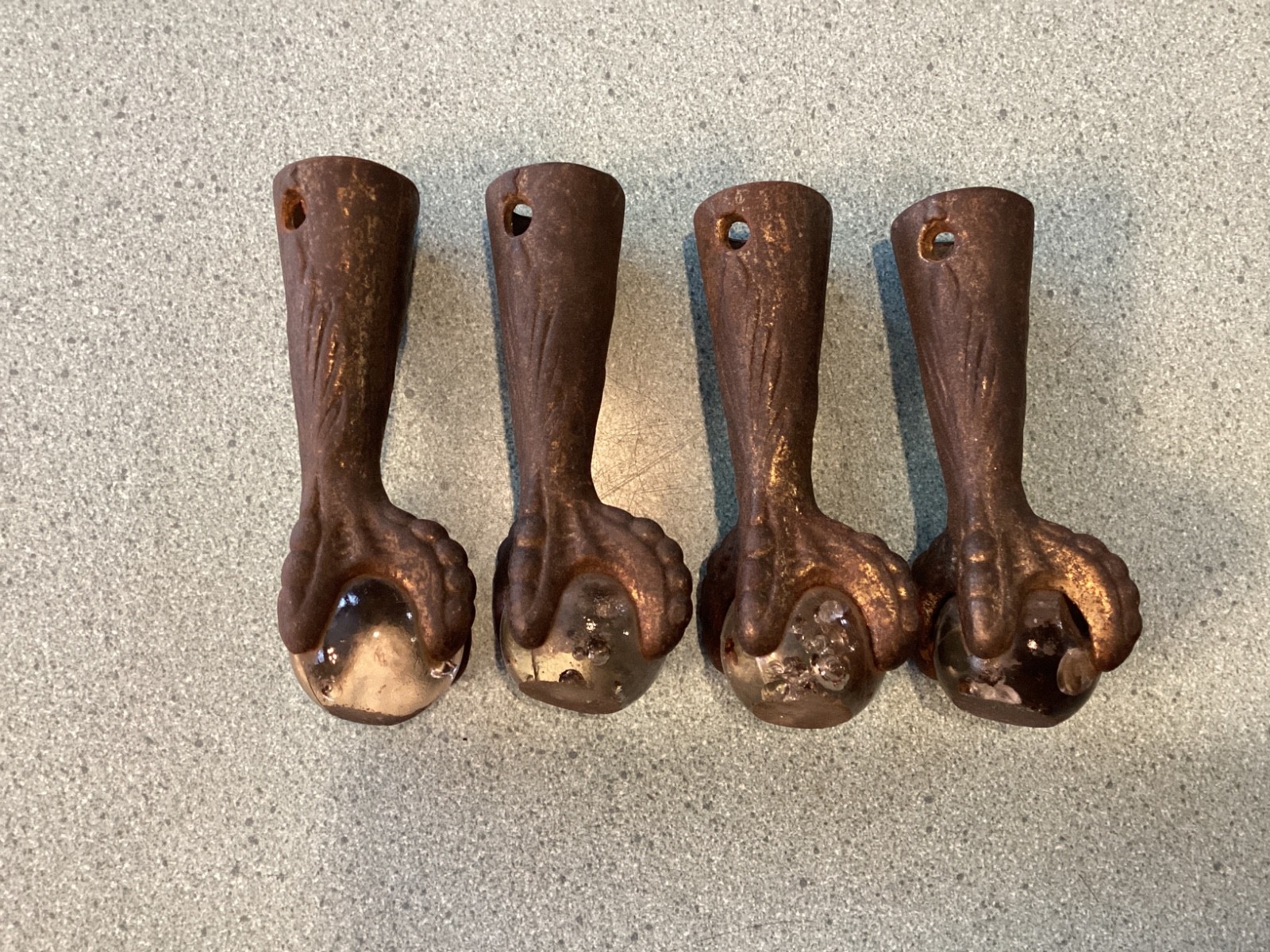 Set of 4 Antique Piano Stool~Claw & Glass Ball Feet 4”.
