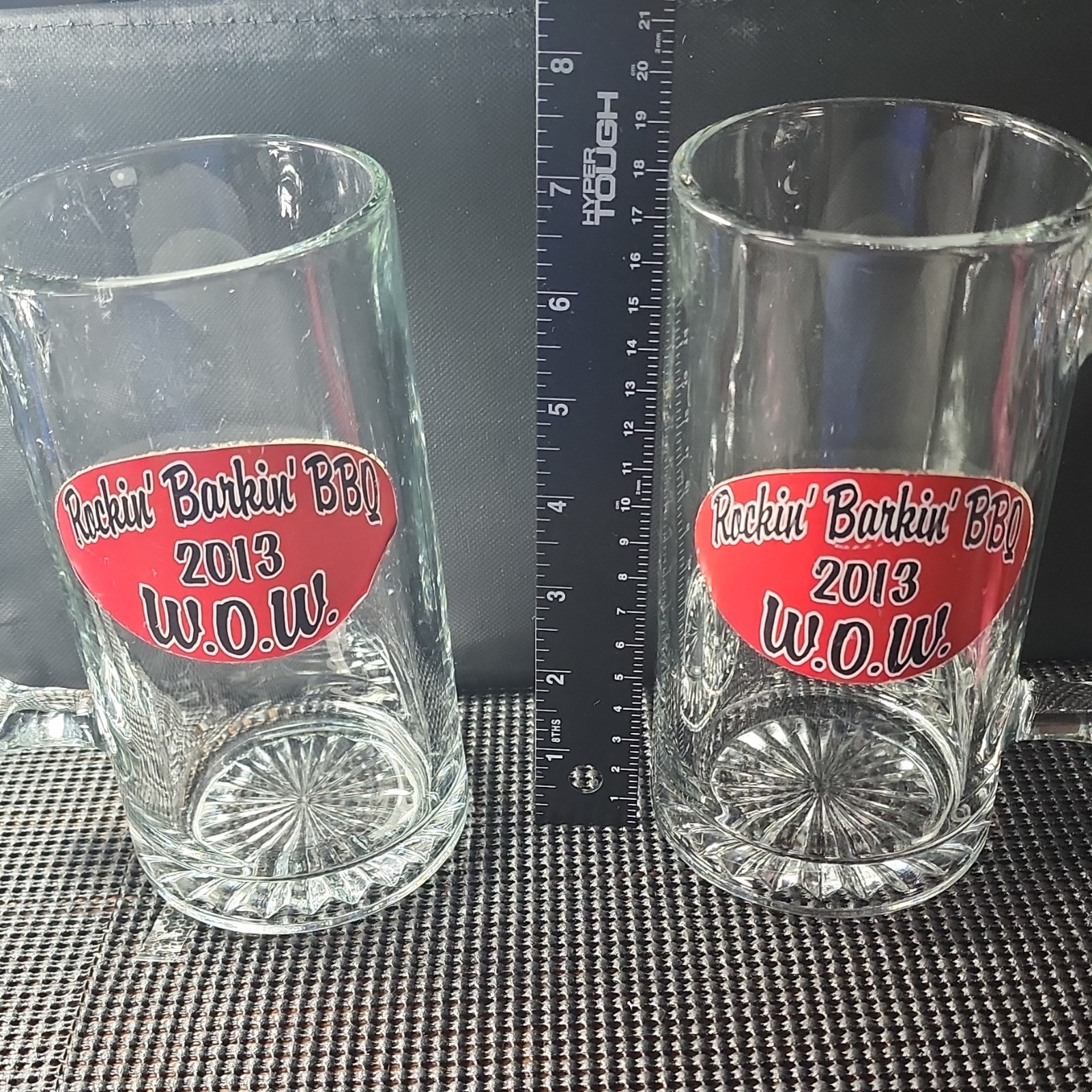 W.O.W. Rockin' Barkin' BBQ 2013 Breweriana Beer Mugs Set With Thumb Holder