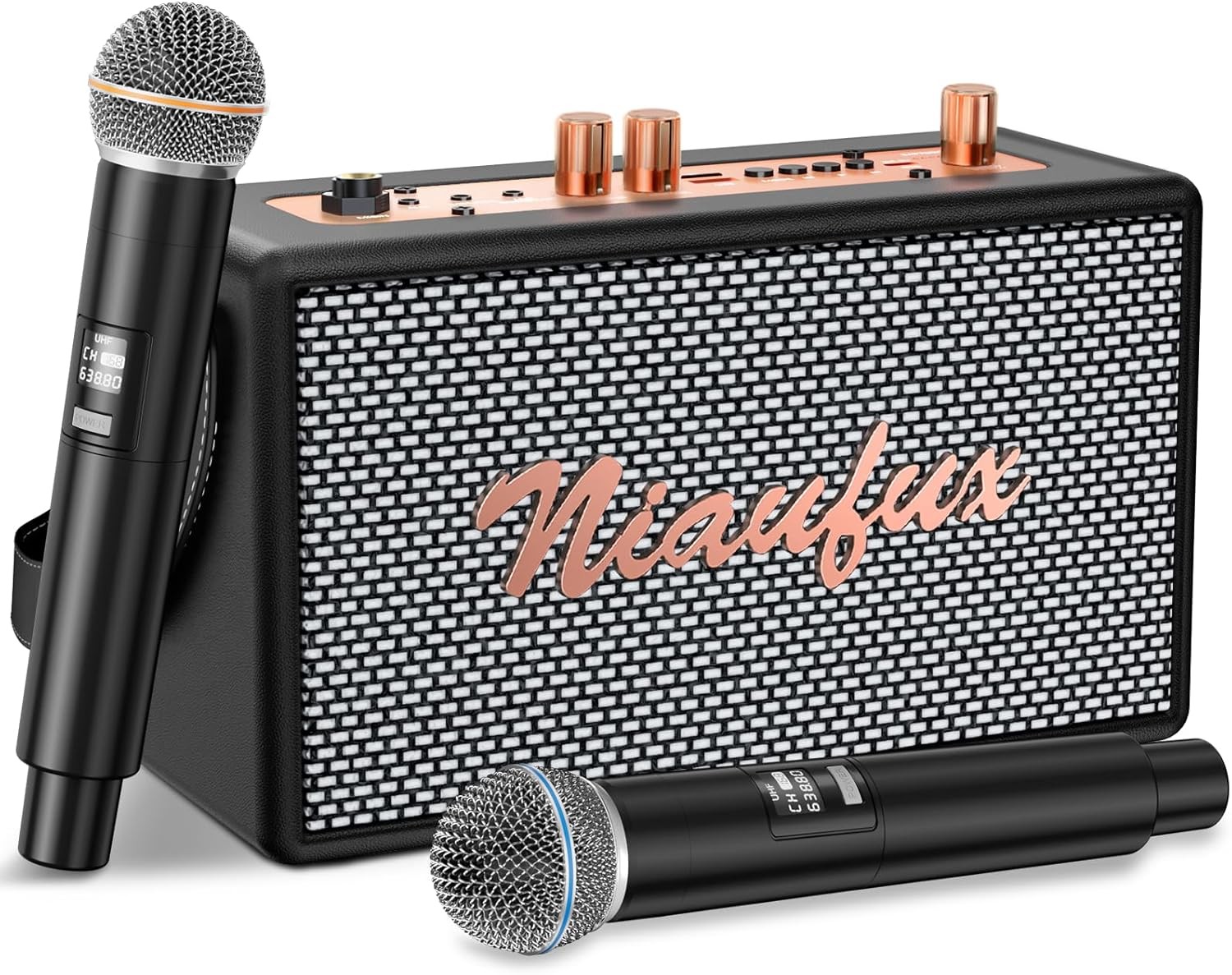 Karaoke Machine,Retro-Design Speaker with 2 Wireless Microphones for Adults