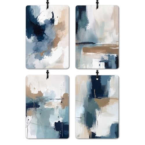 Modern Abstract Abstract Car Air Freshener 4 Pcs, Boho blue white brown