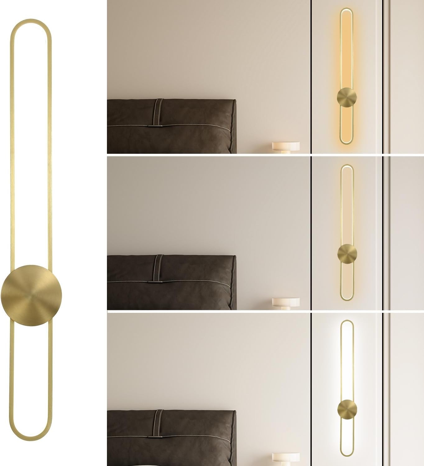 Oliterlux Wall Sconce Dimmable LED Light Fixture BRUSHED GOLD 35.4"