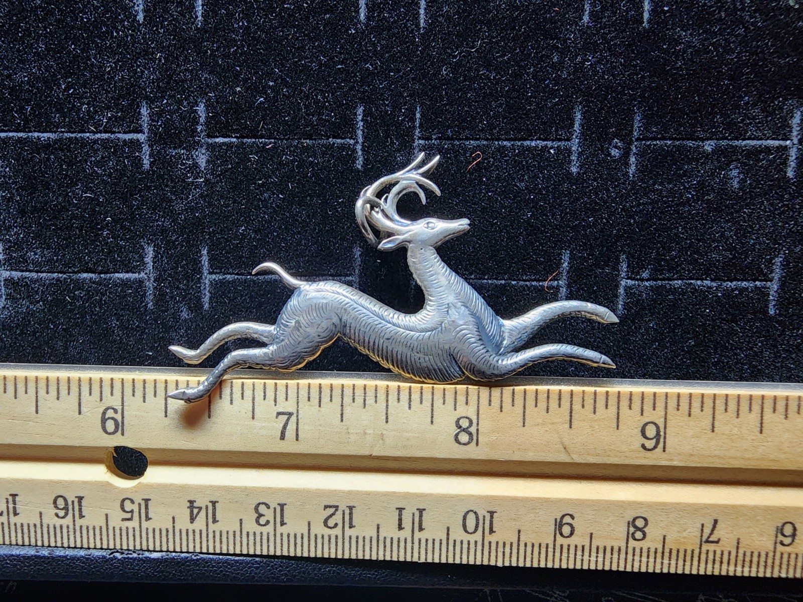 Vintage Sterling Silver Flying Deer Necklace Pendant Marked H&H/Tested+