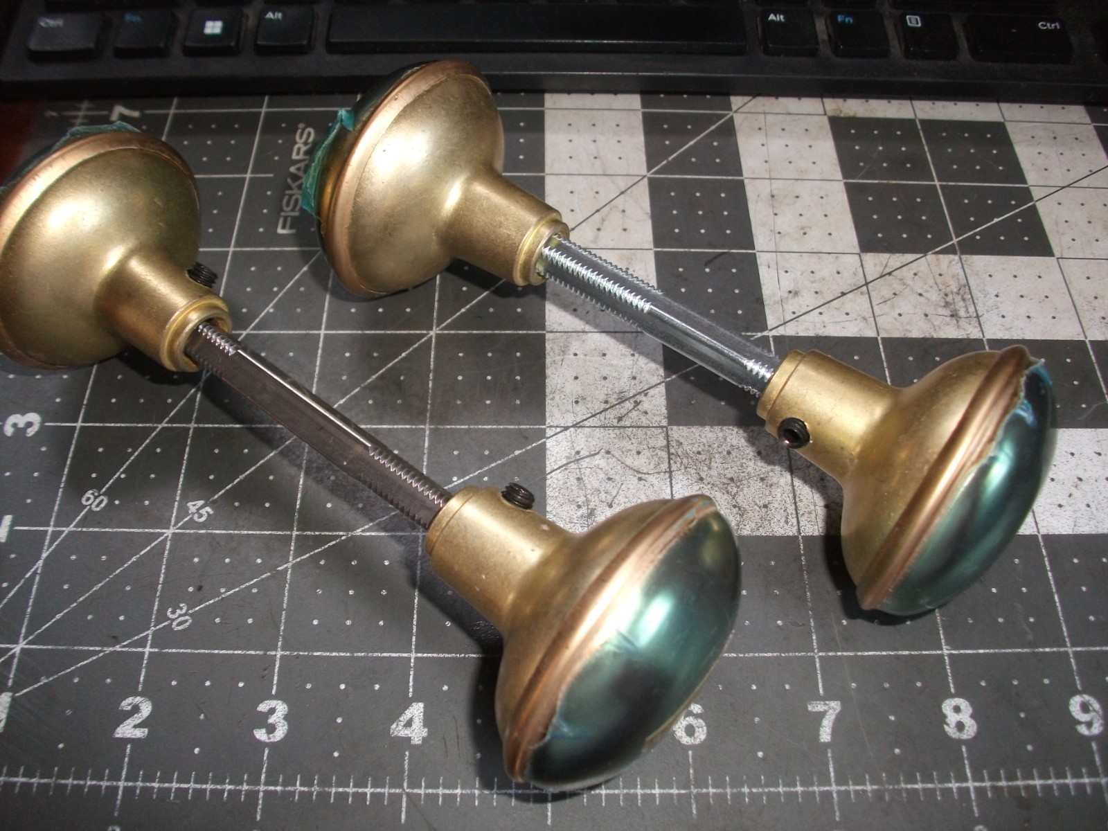 2 pair Repro. Brass Plated  Door Knob Set With New  Spindles