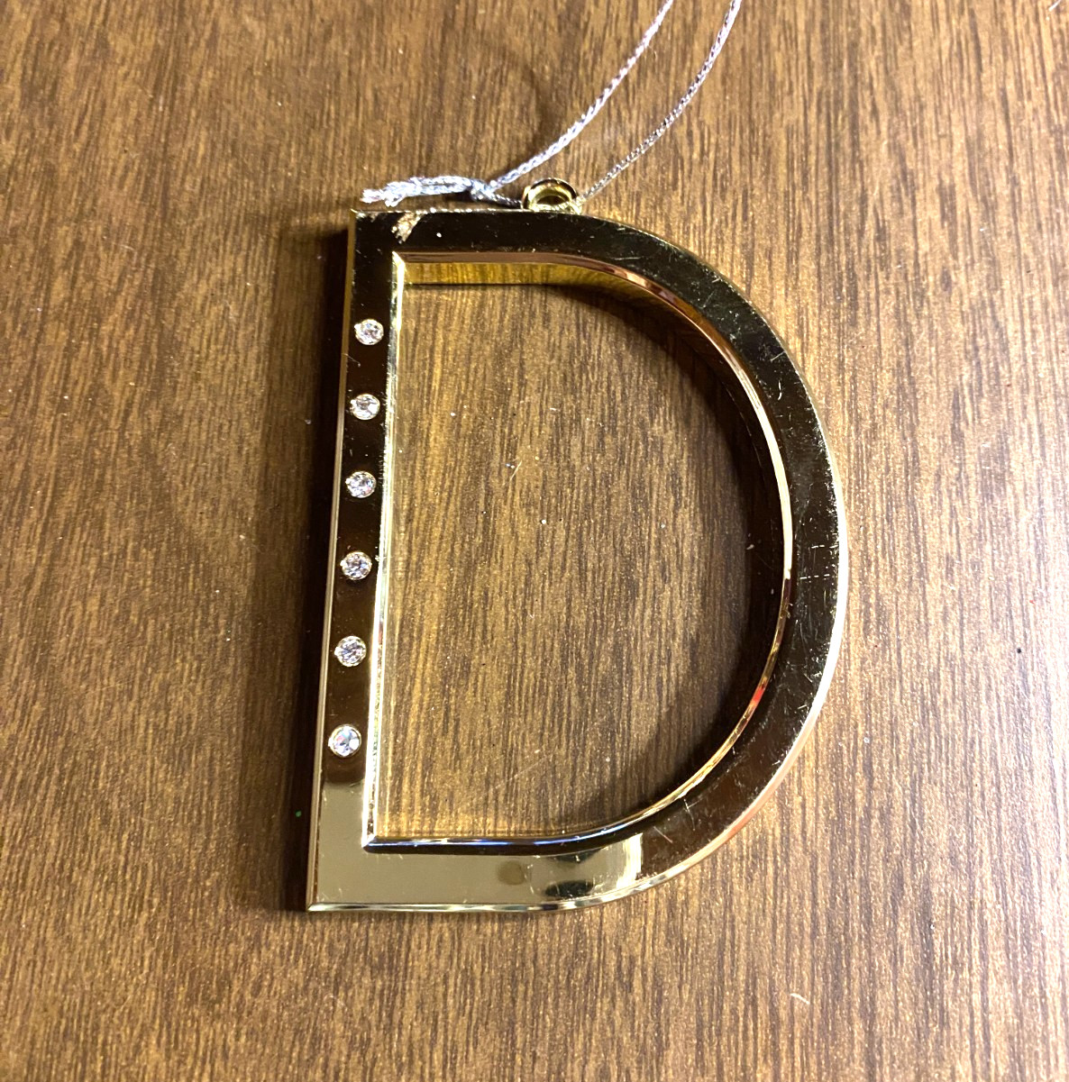 Monogram Initial Letter D Metal Gold Tone Rhinestone Christmas Ornament 3"