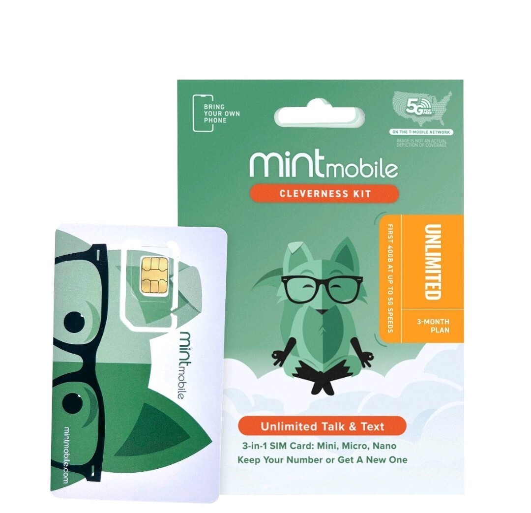 3 Months Mint Mobile Prepaid SIM Card with Unlimited DATA, Talk, Text Service