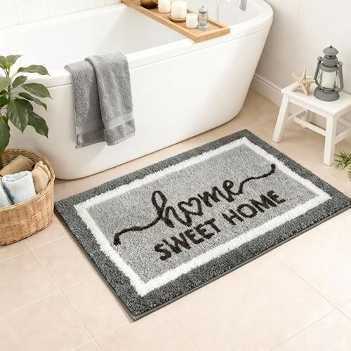 Gray Bathroom Rug Rustic Sweet Home Bath Mat Soft Fluffy Absorbent Bath Rugs 