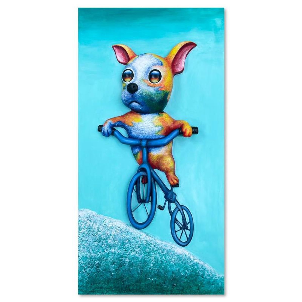 Wang, "Bike Psych" Hand Painted Limited Edition Bas Relief Sculpture, Numbered 2