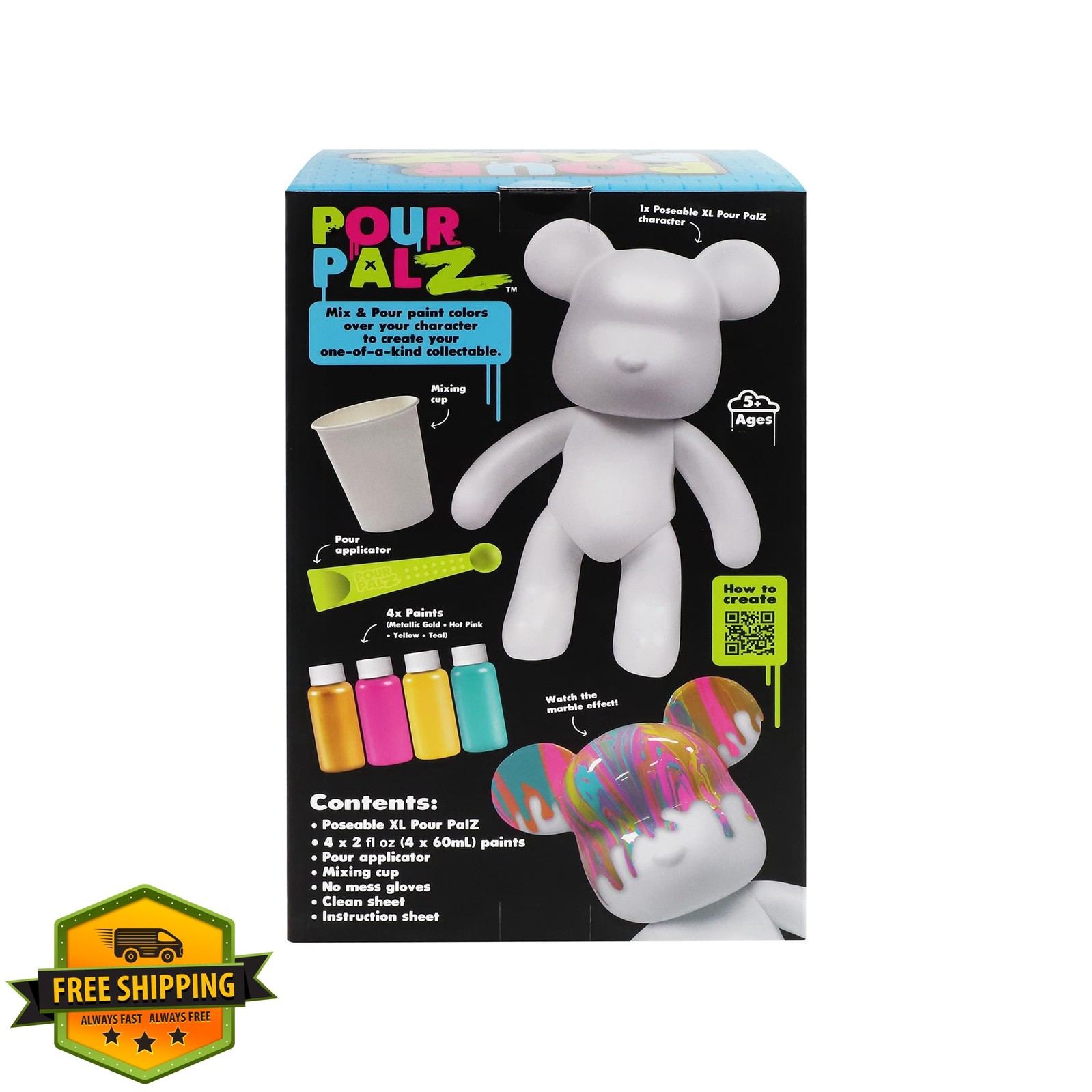 Pour Palz Paint Pouring Kit, Bear Figurine, Gold Gumdrop