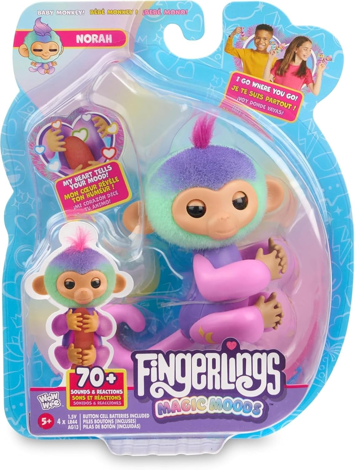 Magic Moods Interactive Baby Monkey, Norah (Teal & Purple), Tells Fortune and Mo