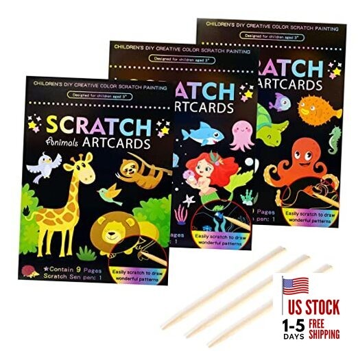3Set Scratch Paper Art for Kids, Colorful Magic Drawing Book for Children 