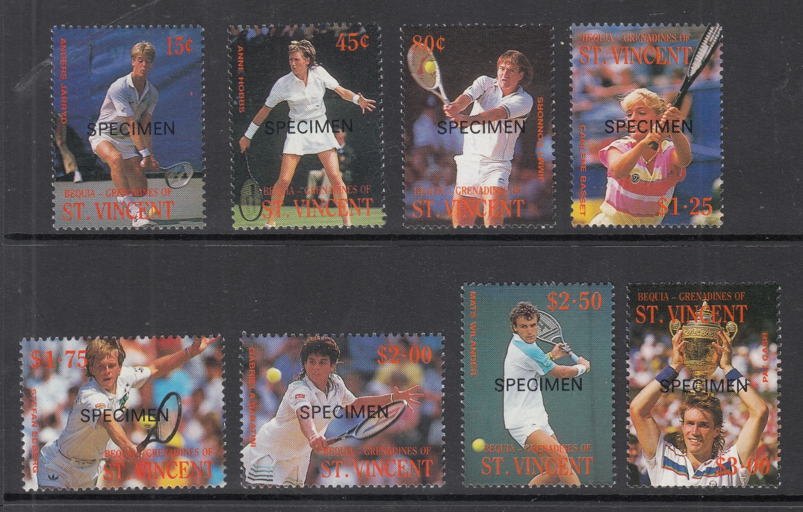 Grenadines of St Vincent: Tenniw players, specimen stamps