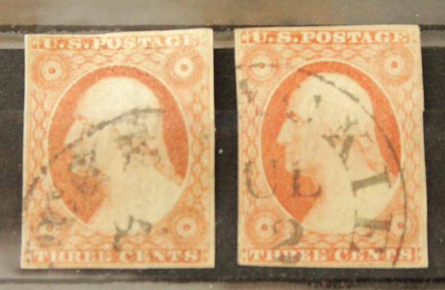 (2) Scott #11 US Stamp Three 3 Cent Washington Imperforate Used