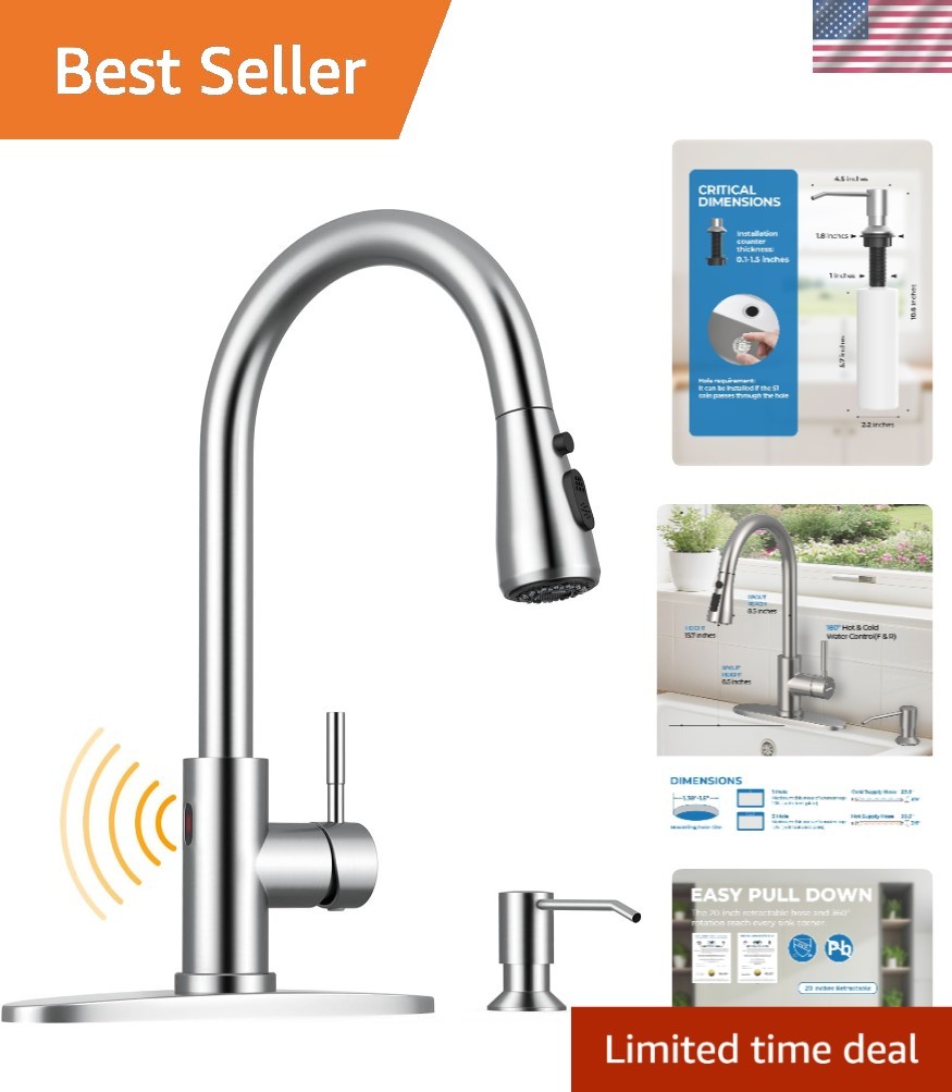 Contemporary Stainless Steel Touchless Kitchen Faucet Set with 1.8 GPM Flow Rate