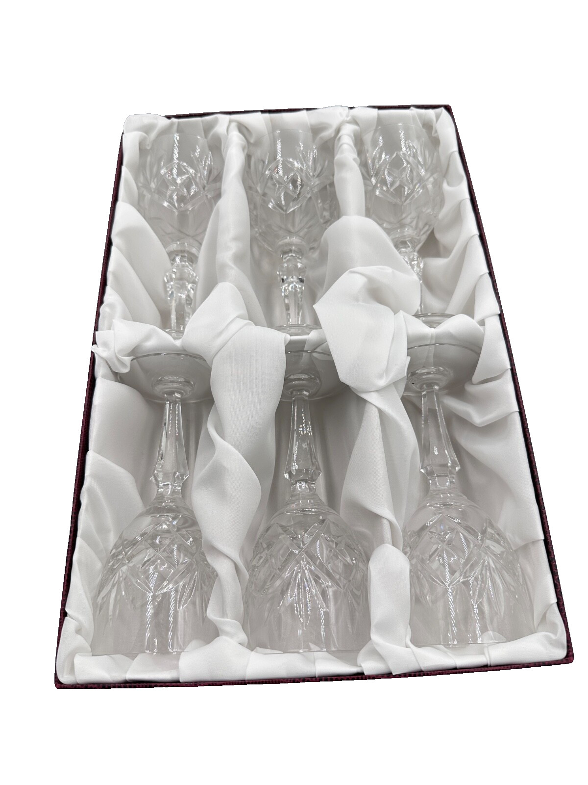 Vintage Glass Set Of 6 Cut Crystal Lorraine/Table Art SIGNED Box