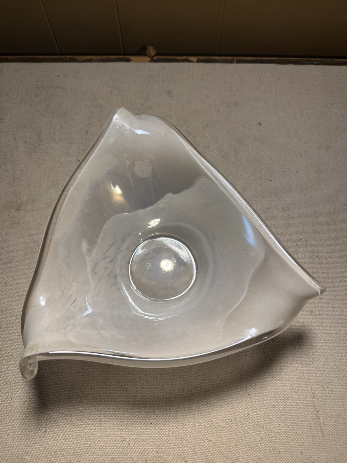 Vintage Lavorazione Arte Murano Art Glass Dish White Iridescent 1950’s